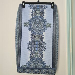IN San Francisco Blue Patterned Pencil Skirt No size